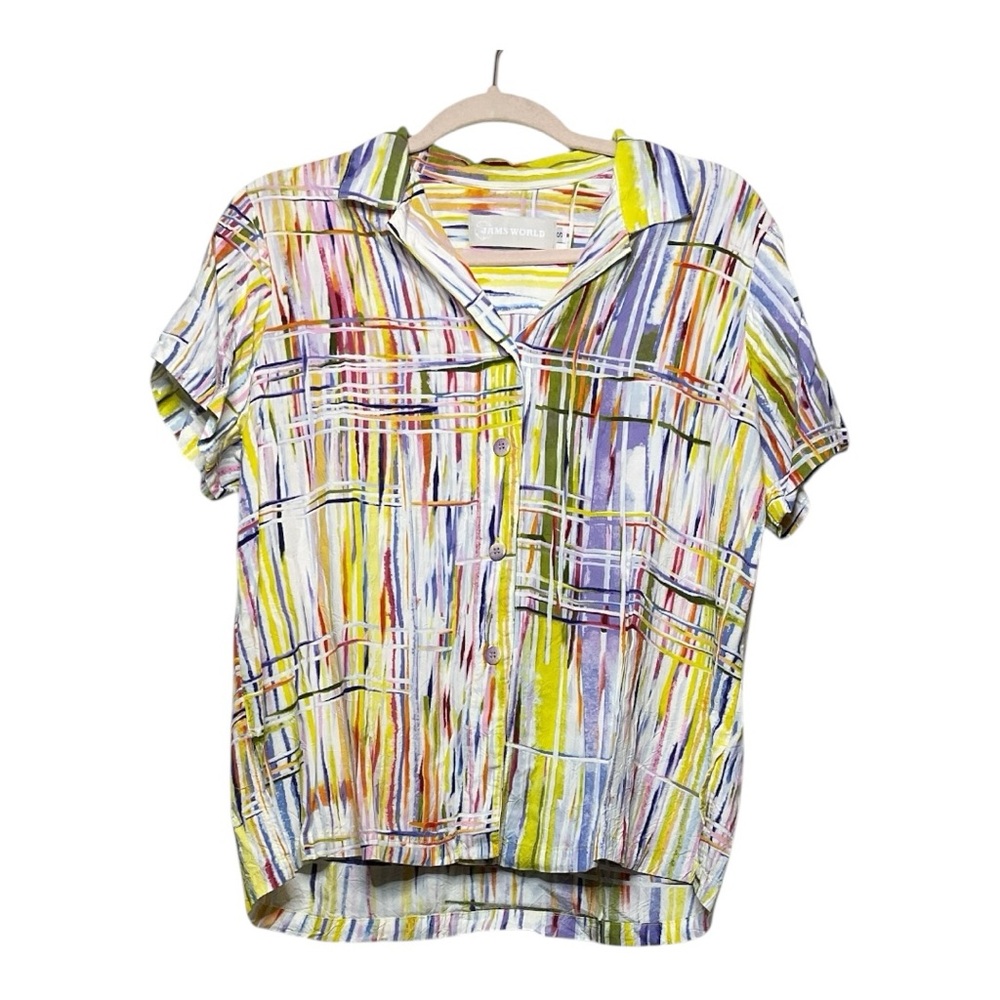 Women’s Jams World Viola Twist button-up, short sleeve top, size small